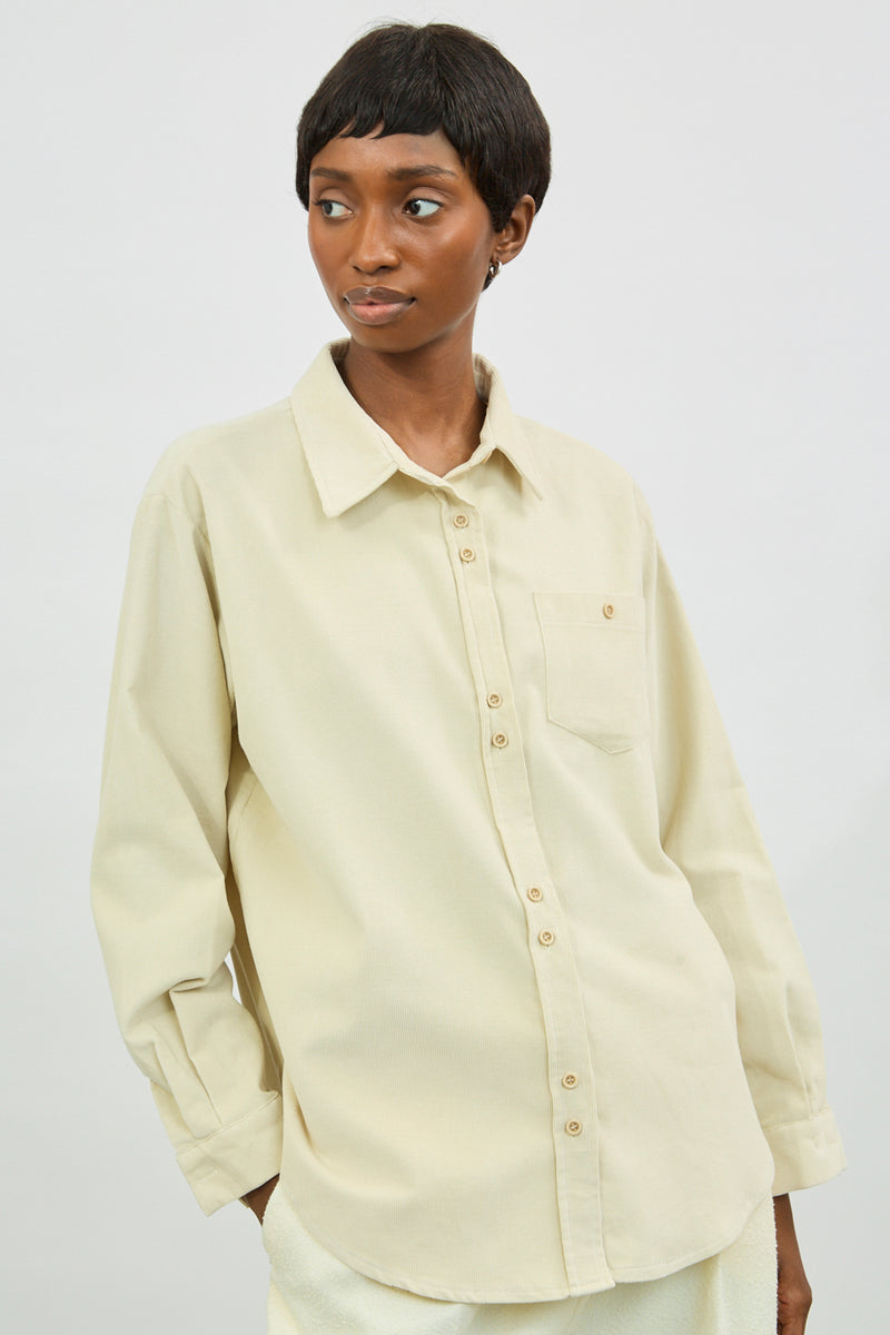 Ivory thin wale double button corduroy shirt | Glassworks London