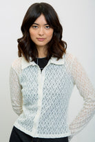 Ivory tiny flower sheer shirt_1