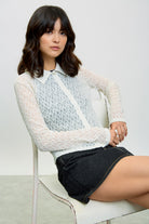 Ivory tiny flower sheer shirt_5