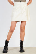 Ivory vegan leather double pocket mini skirt_1