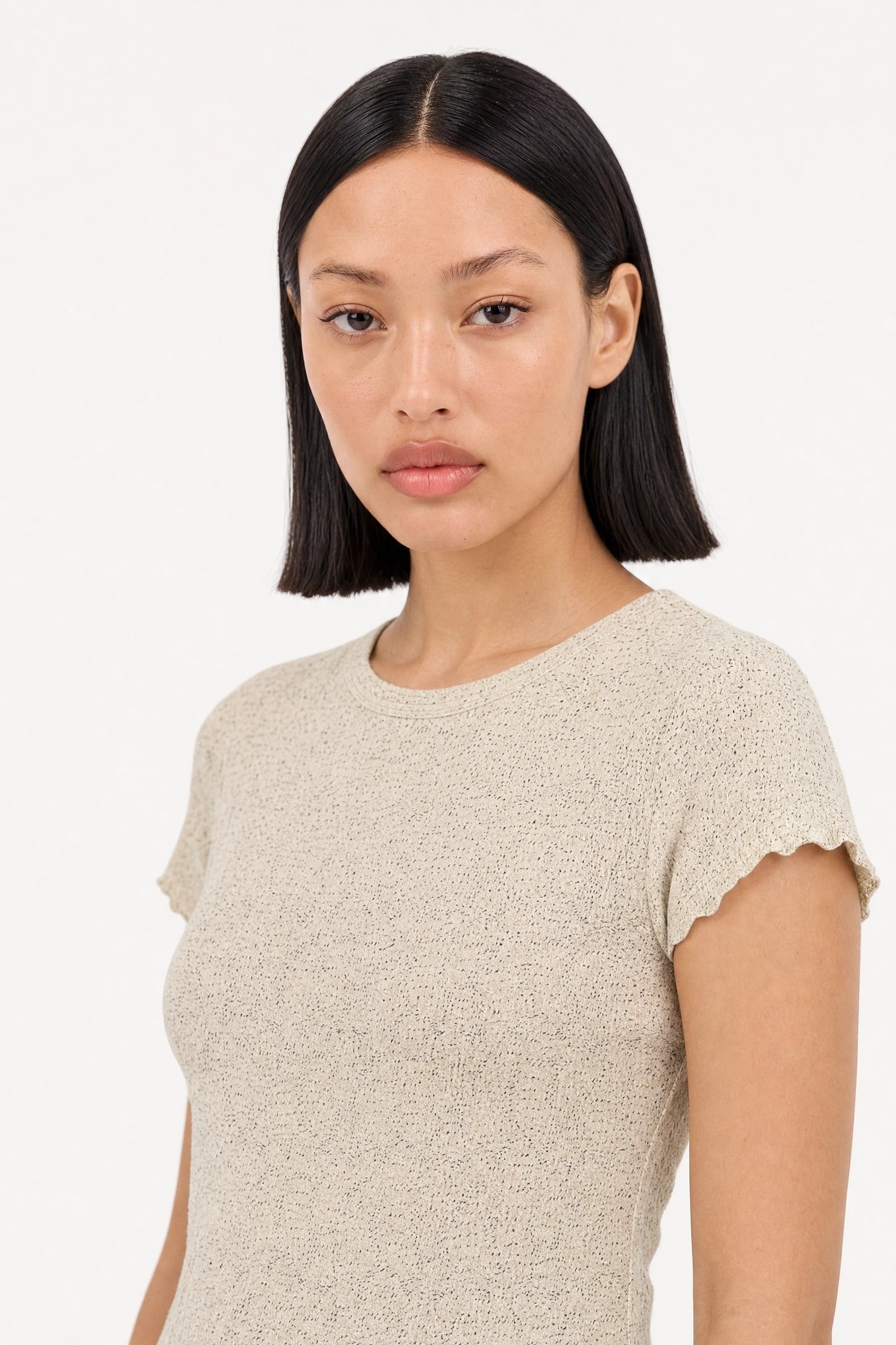 Ivory and black flecked scrunched tee_5
