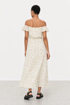 Ivory floral print frill straps silky dress_2