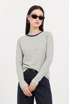 Ivory grey green and blue multi striped contrast collar long sleeved tee_2