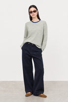 Ivory grey green and blue multi striped contrast collar long sleeved tee_4