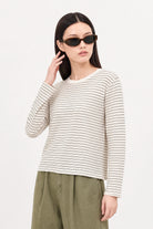 Ivory and black thin striped linen blend long sleeved tee_2