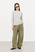 Ivory and black thin striped linen blend long sleeved tee_5