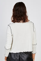 Ivory and black trim button up collar top_3