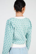 Ivory and green geometric  V-neck jumper_2