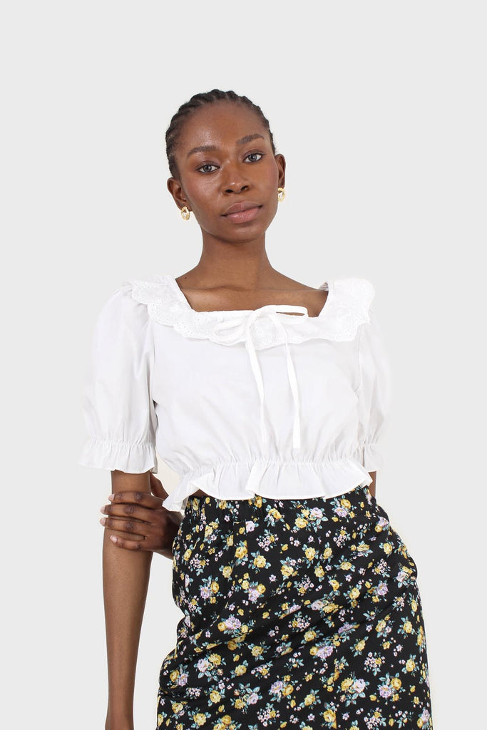 Ivory cropped puff sleeved broderie anglaise trim top_6