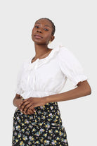 Ivory cropped puff sleeved broderie anglaise trim top_7