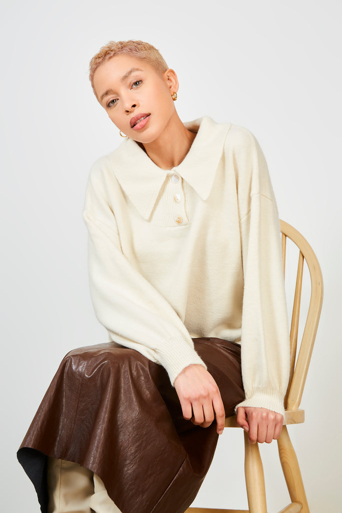 Ivory giant collar button neck jumper_5