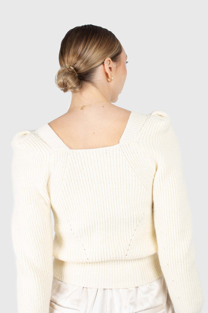 Ivory puff sleeved square neck knit top_5