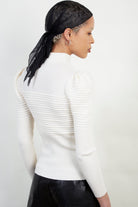 Ivory ribbed puff sleeve knit top_2
