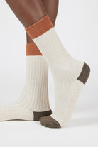 Ivory ribbed tricolour block socks_1