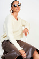 Ivory wool blend v neck jumper_5