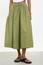 Khaki and white box check flowing trousers_1