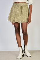 Khaki and white floral print floaty mini skirt_1