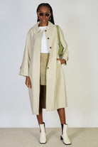 Khaki beige single breasted linen blend trench coat_2