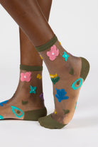 Khaki bright multicolour sheer floral socks_1