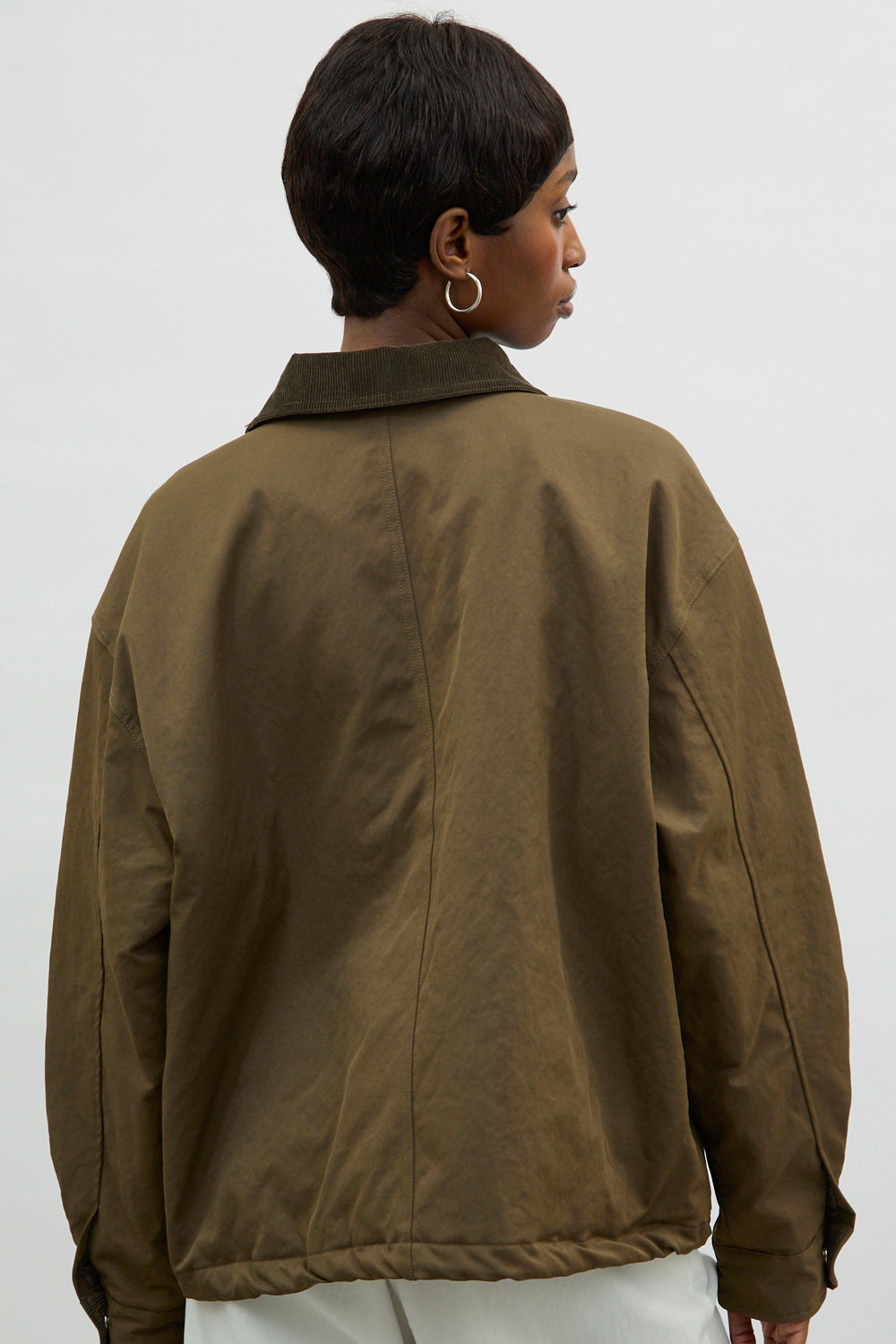 Khaki corduroy collar large pocket jacket | Glassworks London
