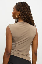 Khaki draped front sleeveless top_2