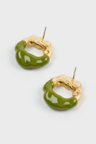 Khaki enamel dipped gold organic circle earrings_3