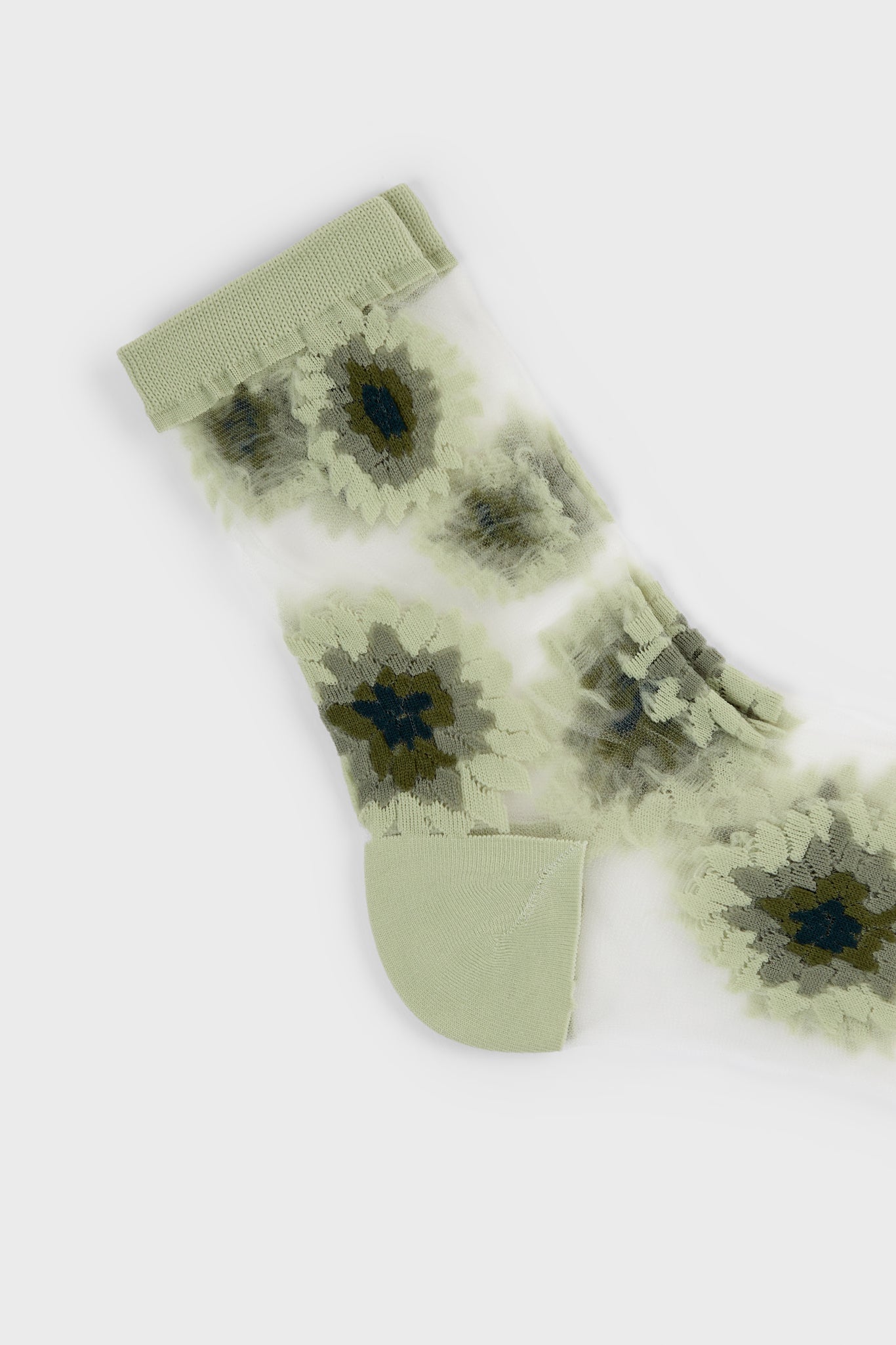 Khaki large daisy sheer socks_2