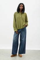 Khaki textured button up collared top_4