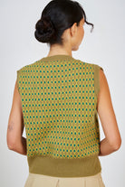 Khaki and green diamond print sweater vest_2