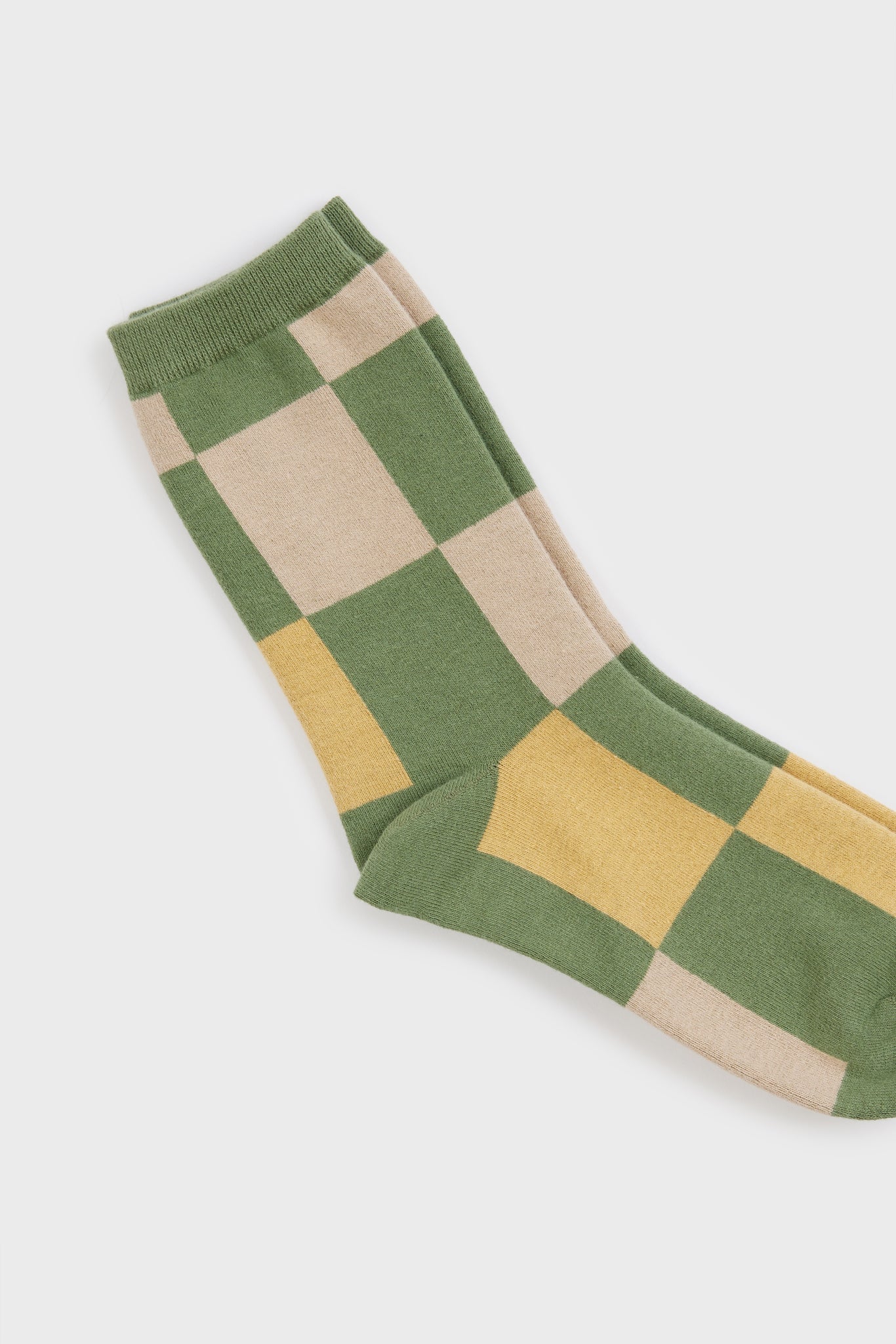 Khaki and mustard giant block check socks_3
