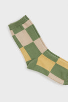 Khaki and mustard giant block check socks_3