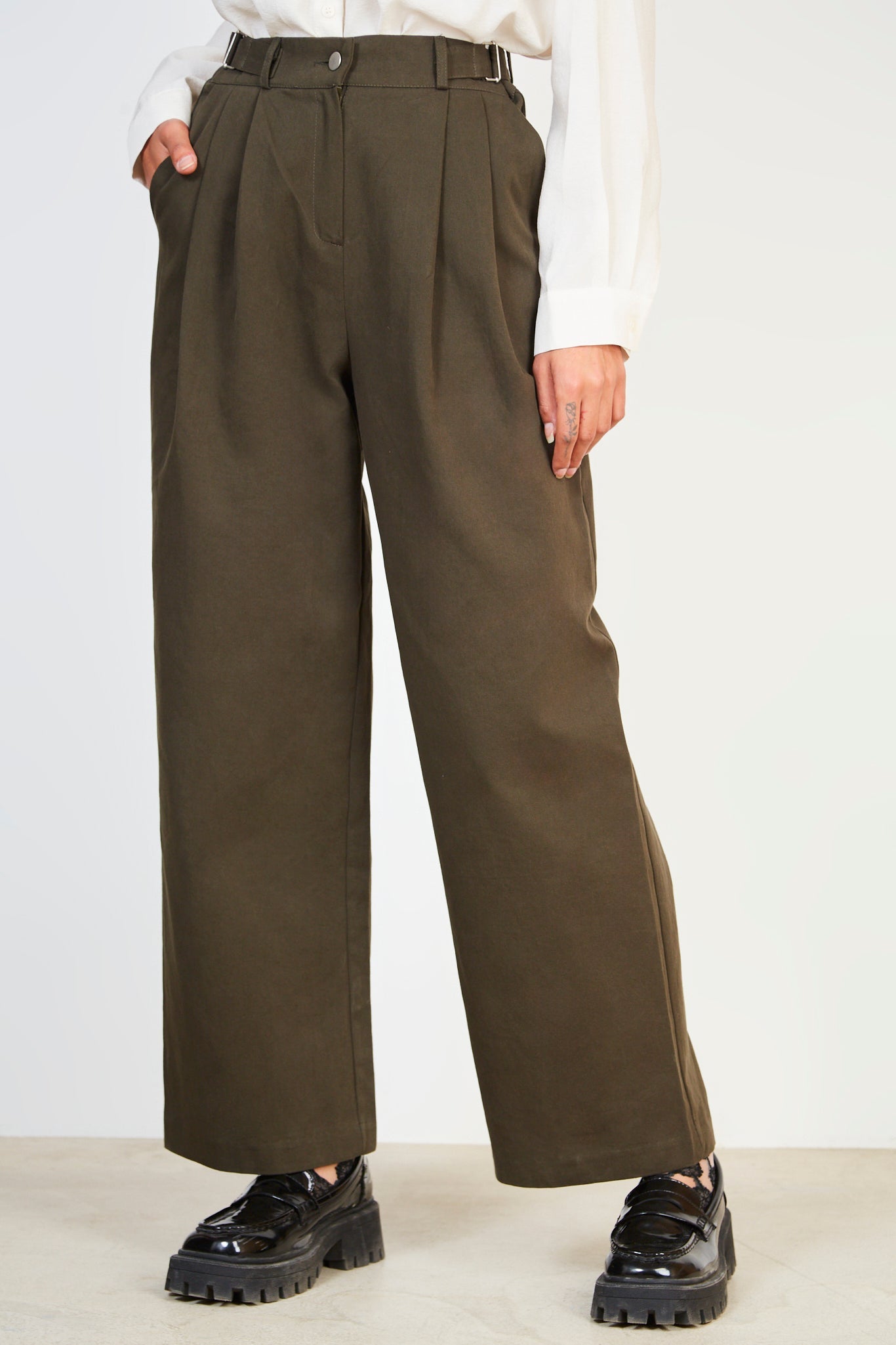 Khaki cinch waist trousers