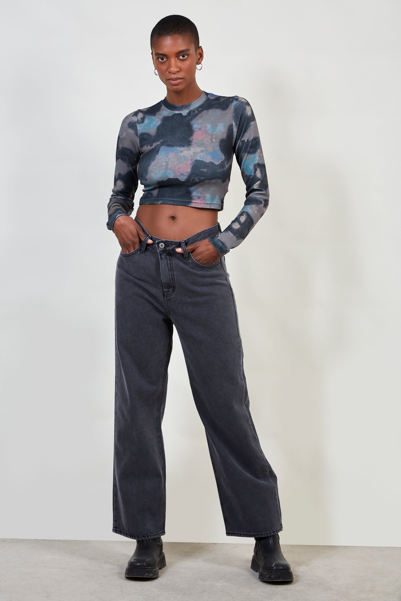 Khaki dark watercolour long sleeve top_2