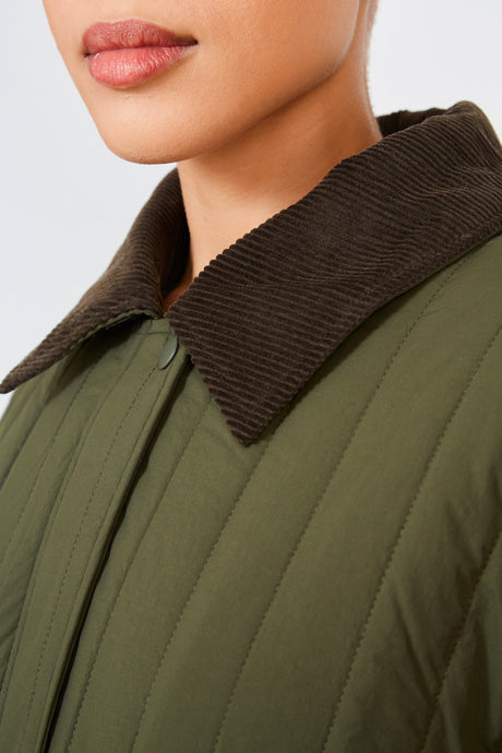 Khaki lined quilted corduroy collar coat