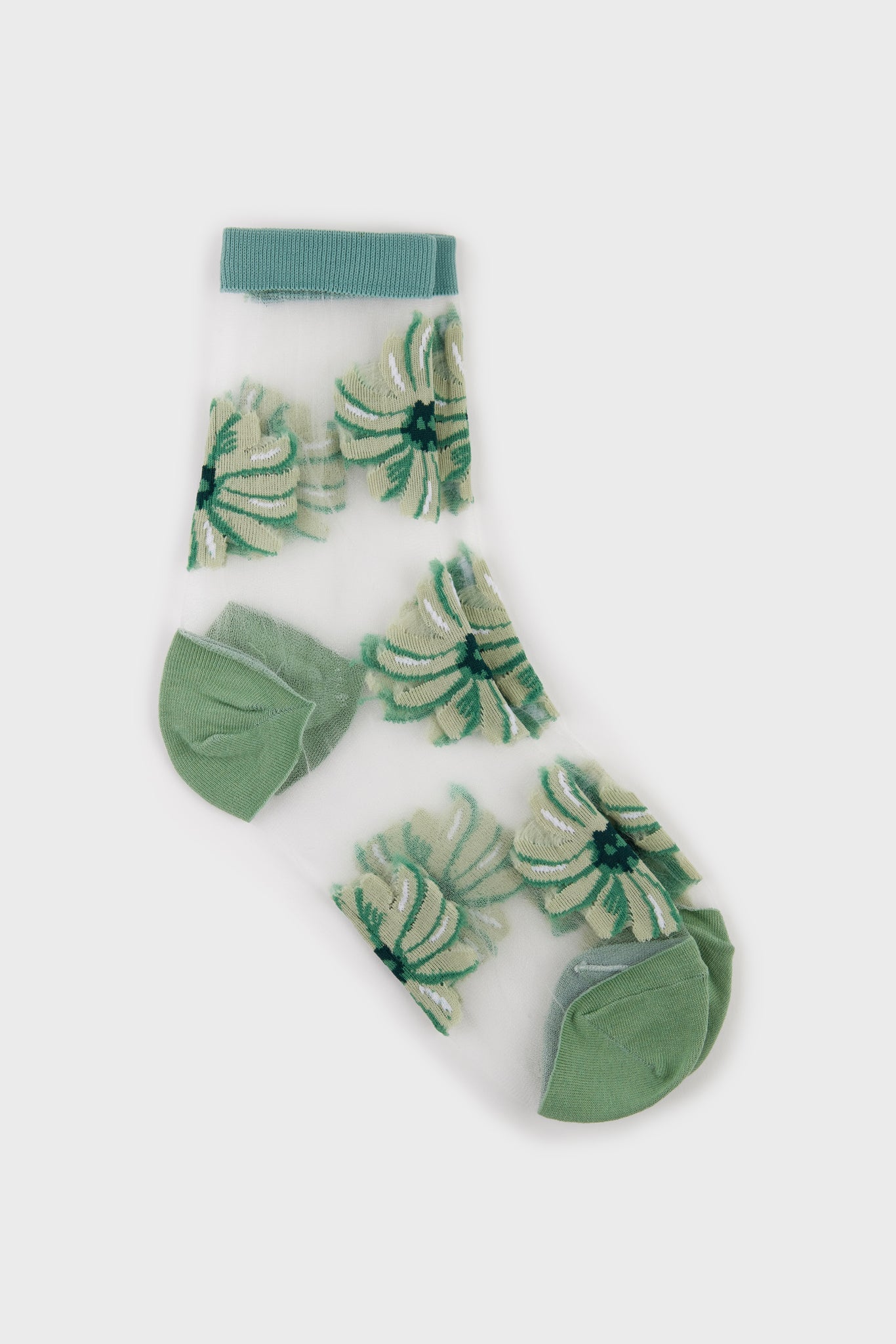 Khaki sheer floral socks_3