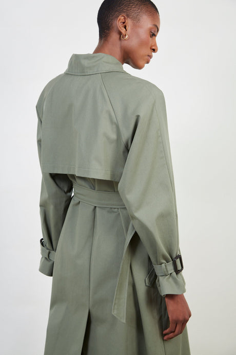 Khaki single breasted buckle detail trench coat_7