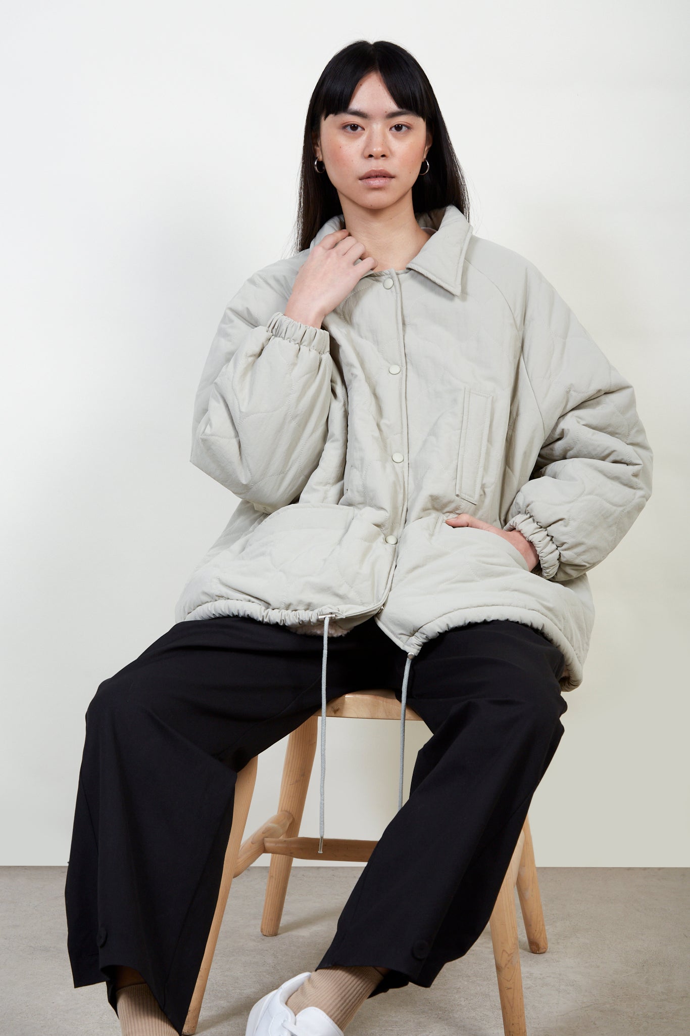 Khaki teddy lined quilted jacket_8