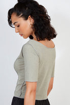 Khaki vertical trim short sleeve top_2