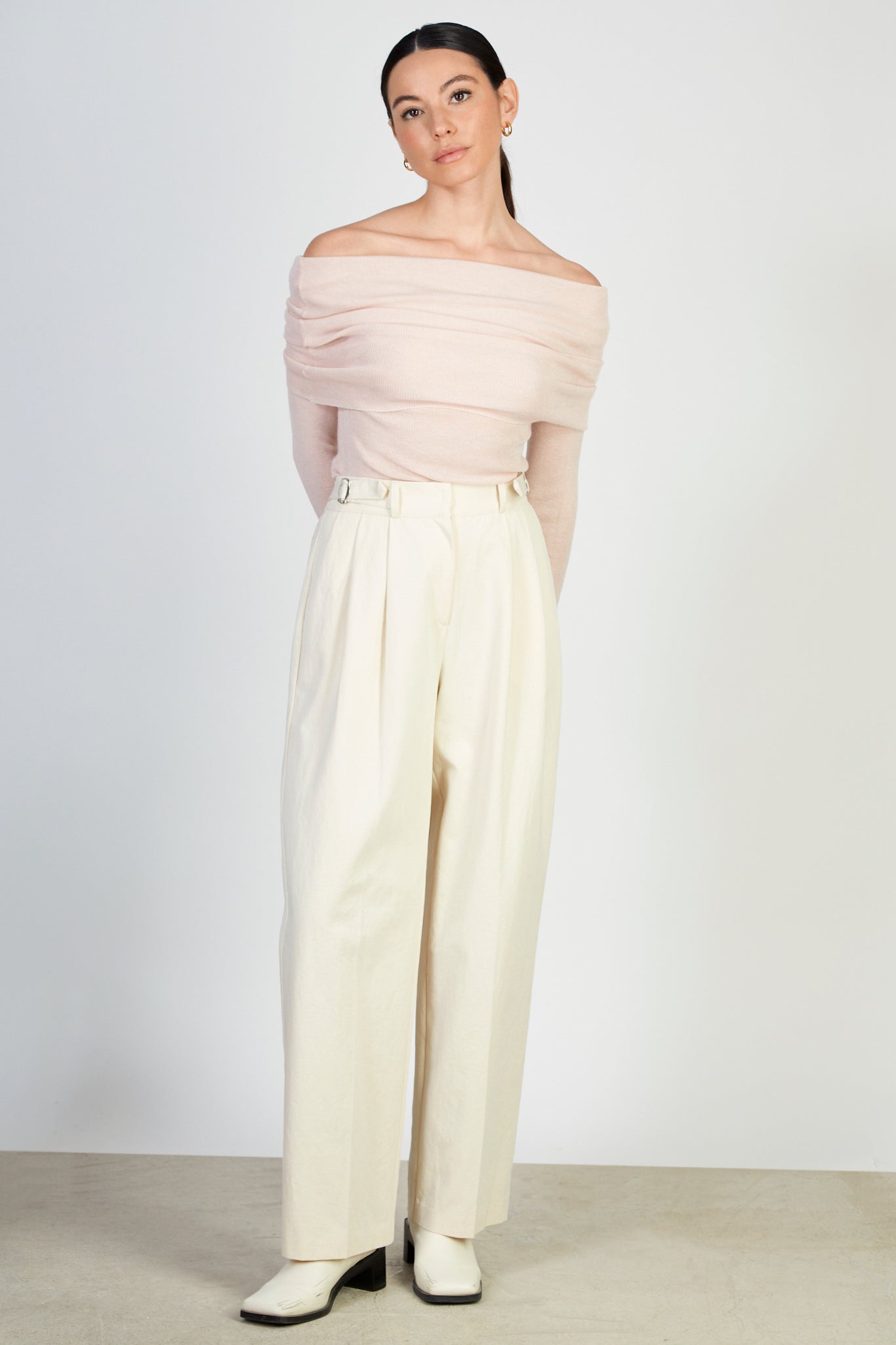 Light beige double side belted trousers_4