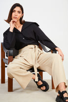 Light beige side panel tie waist trousers_5