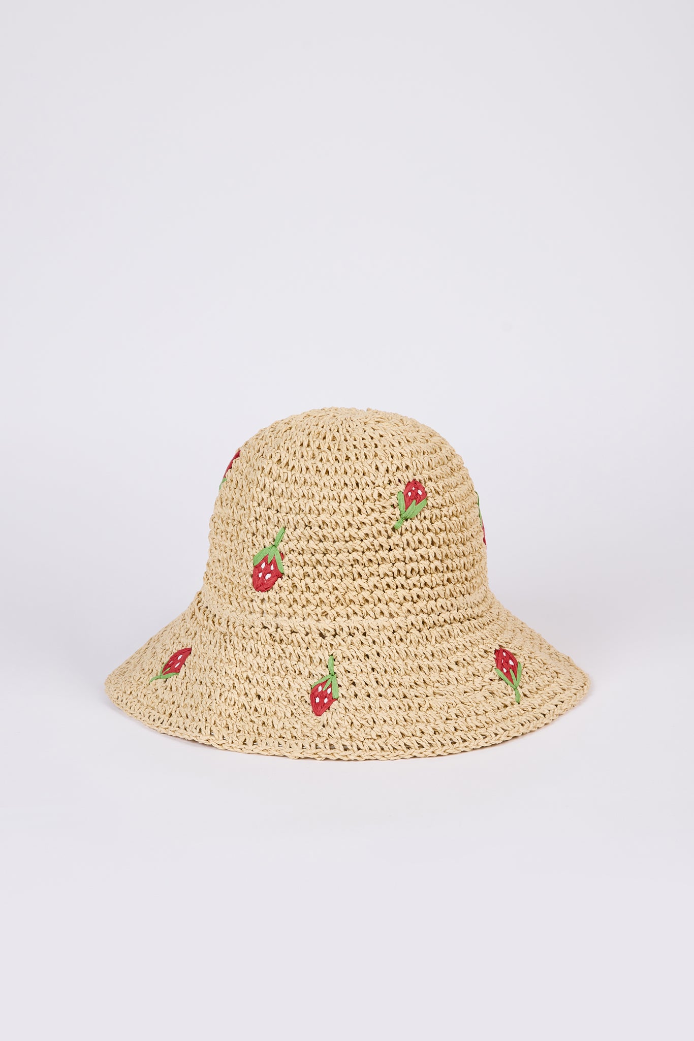 Light beige woven strawberries straw hat_1
