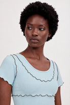 Light blue and black lettuce trim double layer tank tee_3