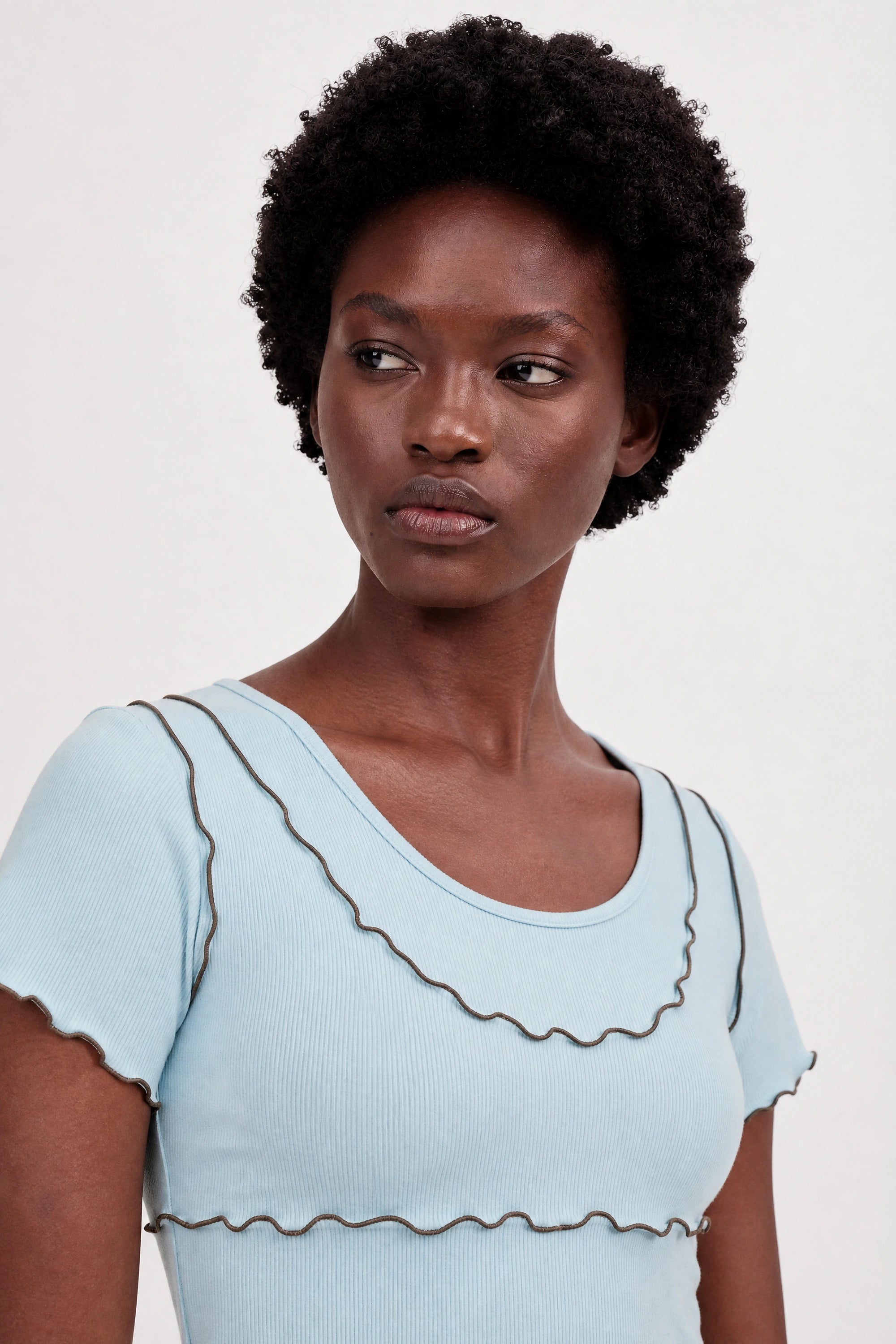 Light blue and black lettuce trim double layer tank tee_3
