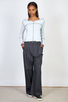 Light blue and black trim collar top_5