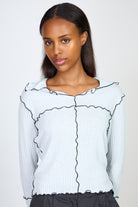 Light blue and black trim collar top_1