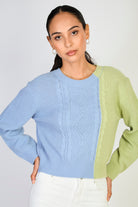 Light blue and green colorblock cableknit jumper_1