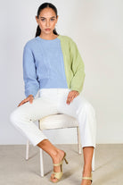Light blue and green colorblock cableknit jumper_5