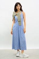 Light blue and navy striped ribbon print dress_1