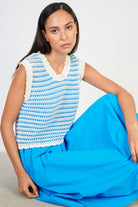 Light blue and white loose knit scalloped edge knit tank_1