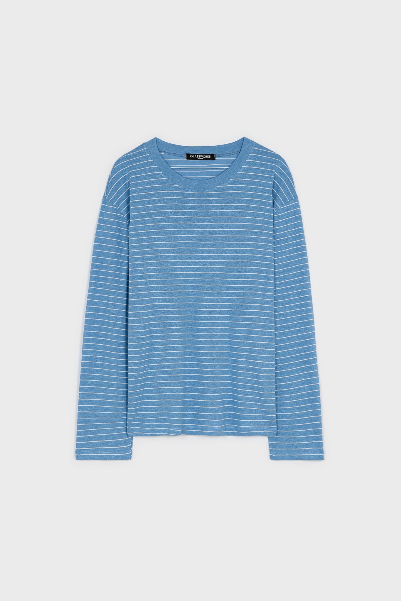 Light blue and white thin striped linen blend long sleeved tee_1